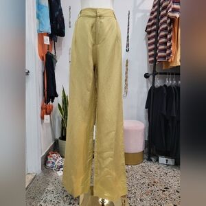 Chic Gold Linen Blend Wide-Leg Full Lenght Pants